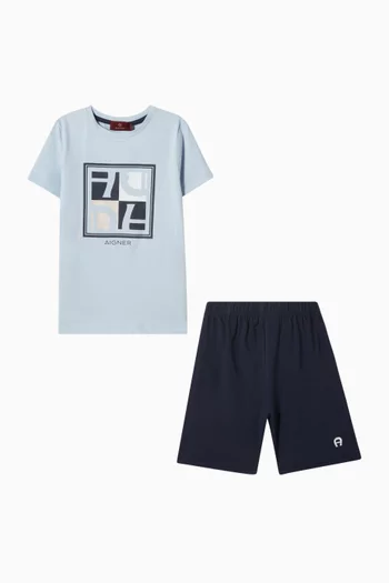 طقم بيجاما قطن بطبعة شعار الماركة