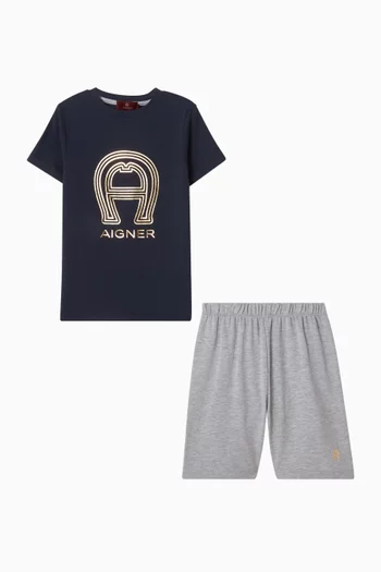 طقم بيجاما قطن بطبعة شعار الماركة