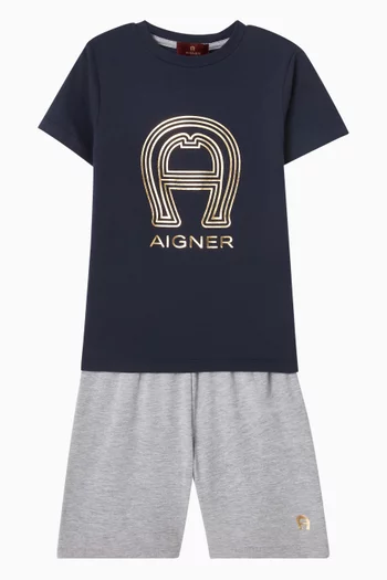 طقم بيجاما قطن بطبعة شعار الماركة