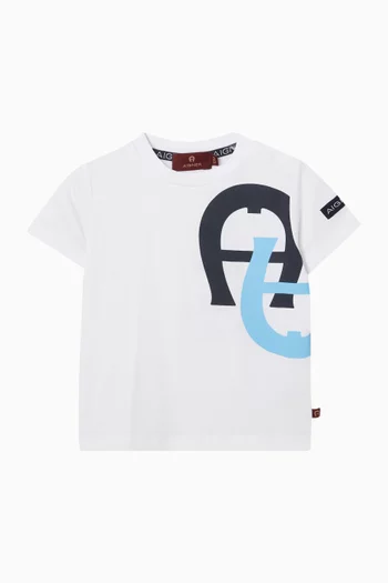 تي شيرت بطبعة شعار الماركة قطن