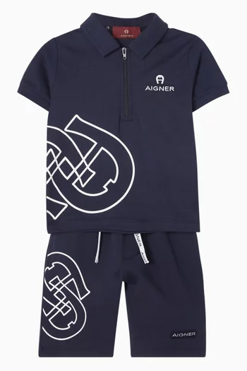 تي شيرت بولو بسحاب وطبعة شعار الماركة قطن