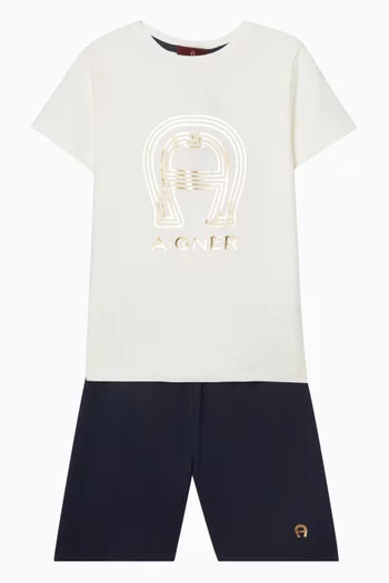 طقم بيجاما قطن بطبعة شعار الماركة