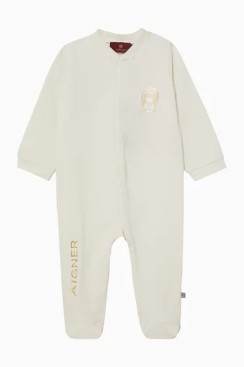 بيجاما بطبعة شعار الماركة اللامعة قطن