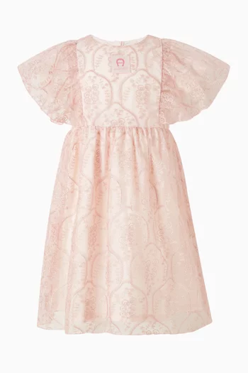 فستان مزين بتطريز زهور تول