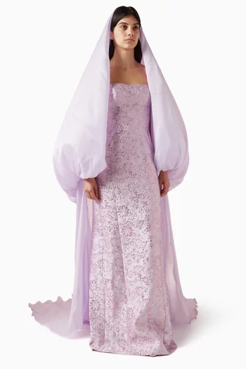Detachable Puffed Cape & Dress Set