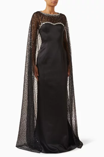 Crystal-embellished Gown in Taffeta Mikado