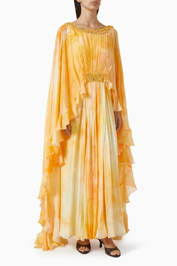 3D Hand-embroidered Cape Dress in Chiffon