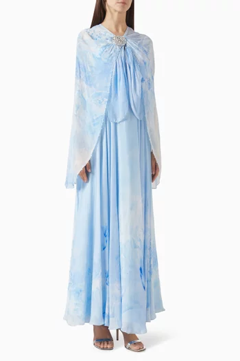 فستان بطبقة كاب ونقشة شيفون