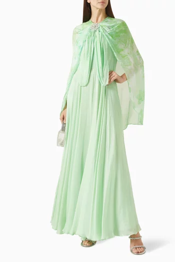 فستان بطبقة كاب ونقشة شيفون