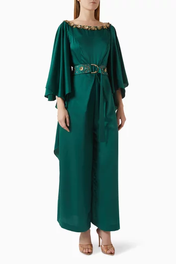 جمبسوت بقصة ساق واسعة ومطرز كريب