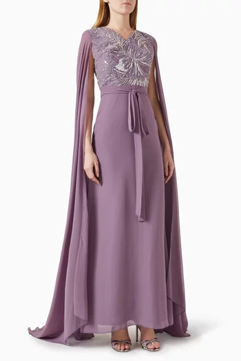 Embellished Bodice Cape-style Maxi Dress