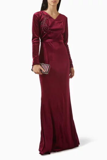 Embellished Dress in Stretch-velvet