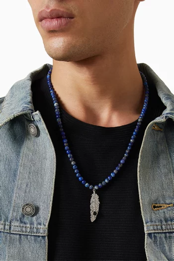Feather Beaded Necklace in Sterling Silver