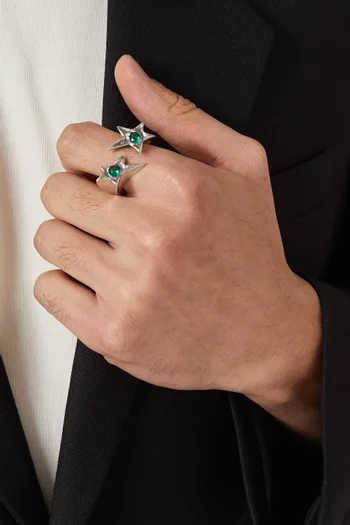 خاتم تو ستار مرصع بحجر فضة إسترلينية