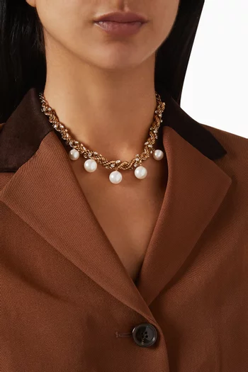 قلادة بدلايات من اللؤلؤ نحاس بلون ذهبي