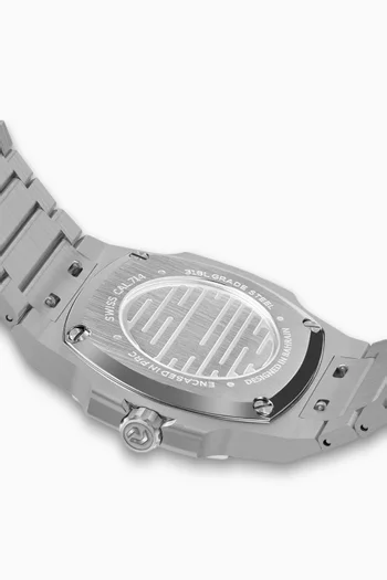 MT Ice Cube - AR - Silver 316L Stainless Steel 40.5mm Case, Sapphire Crystal with AR coat, Steel Bracelet, WR100M, Swiss Ronda 714, Swiss Luminous Hands, Extra Aqua Blue Rubber Strap, Blue Gradient Dial, Arabic:SILVER:One Size|219246065