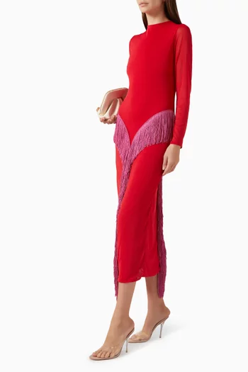 فستان اياس بشرّابات قماش شبكي