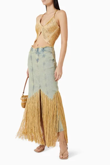 Greenwich Fringe Skirt in Denim