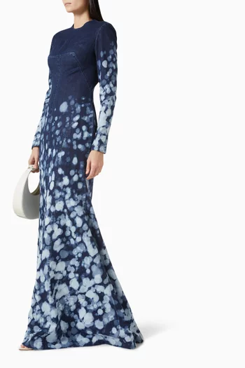 فستان بنقشة بلون باهت دينم