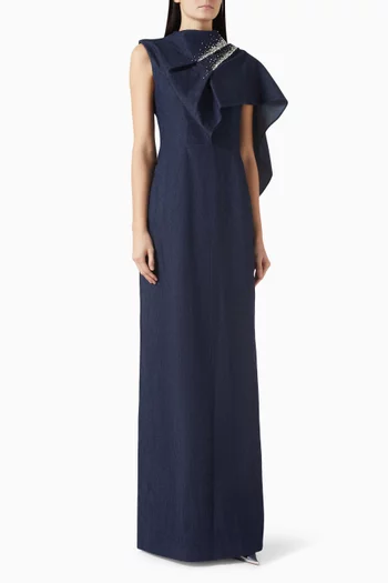 فستان مطرز بالكريستال حرير ودينم