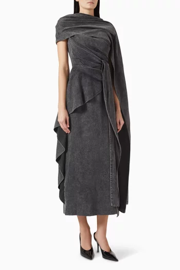 فستان متوسط الطول بكاب دينم