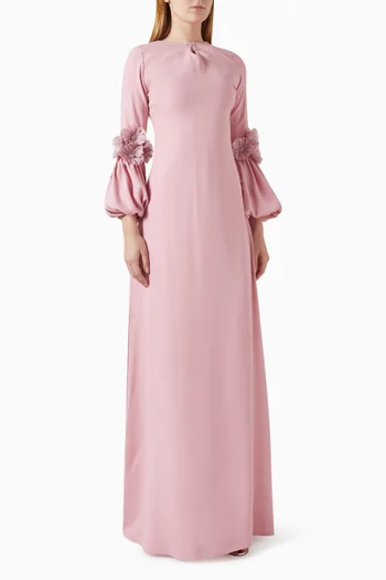 فستان سهرة بزهور بارزة