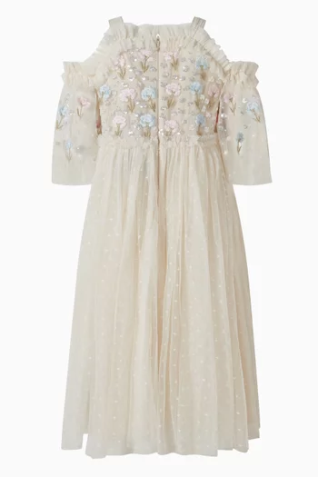 فستان بأكتاف مكشوفة ونقشة زهور طرشخقون