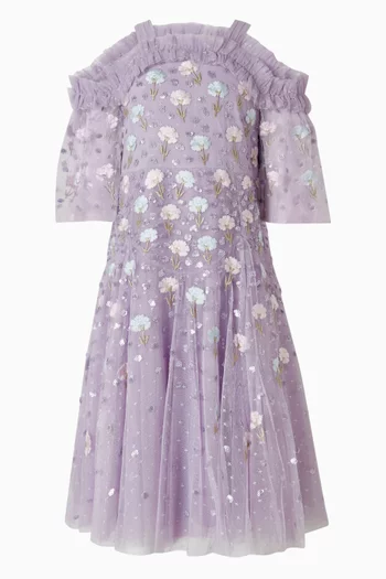 فستان بأكتاف مكشوفة ونقشة زهور طرشخقون