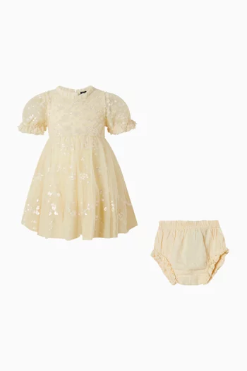 Scallop Sequin-embellished Dress & Bloomers Set