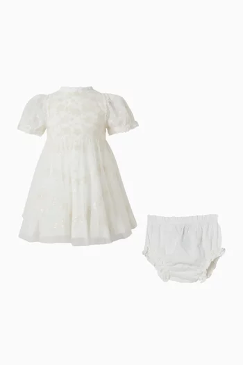 Scallop Sequin-embellished Dress & Bloomers Set