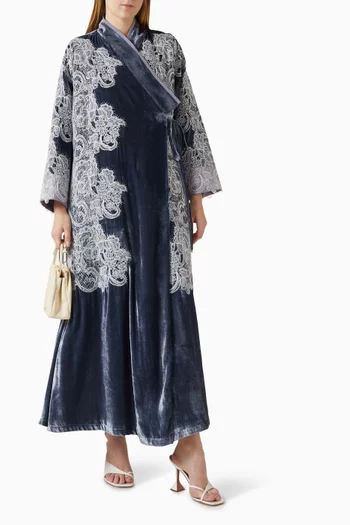 Overlay Crochet-lace Abaya in Velvet