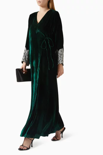 Overlay Floral-lace Abaya in Velvet