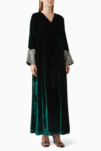 Overlay Floral-lace Abaya in Velvet