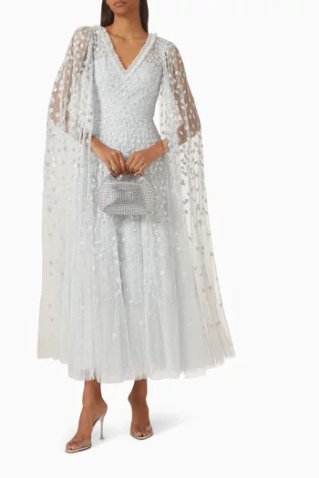 فستان كلوفر بأكمام بنمط كاب وطول الكاحل