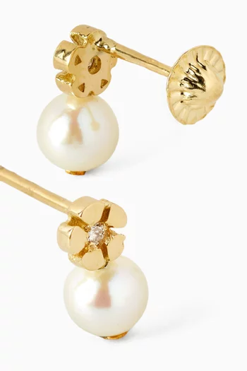 Flower Diamond & Pearl Drop Earrings in 18kt Gold