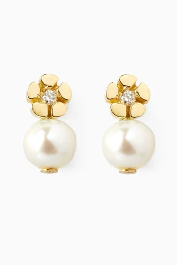 Flower Diamond & Pearl Drop Earrings in 18kt Gold