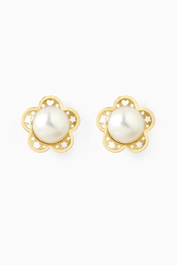 Floral Pearl Stud Earrings in 18kt Gold