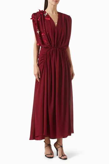 فستان متوسط الطول بأكمام بتصميم فراشة شيفون