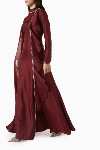 Pearl-embellished Cape Gown