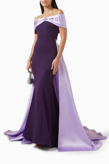 Off-shoulder Embellished Maxi Dress