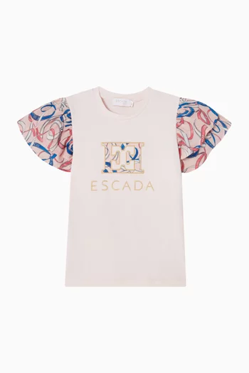 تي شيرت بطبعة تجريدية وشعار الماركة 