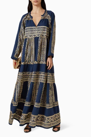 Embroidered Off-shoulder Dress in Linen