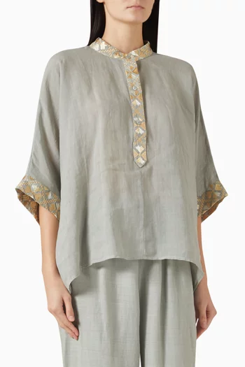 Embroidered Collared Top