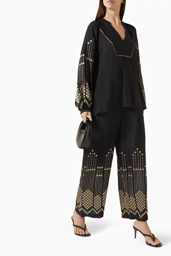 Embroidered Wide-leg Pants