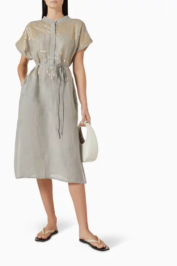 Embroidered Belted Dress