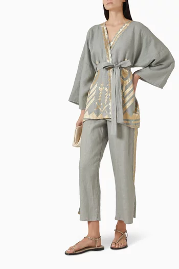 Embroidered Belted Top