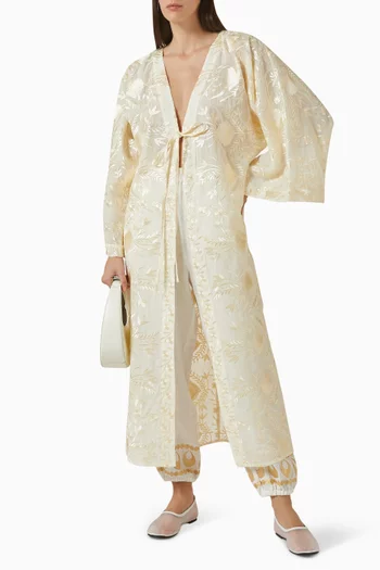 Embroidered Tie-front Dress