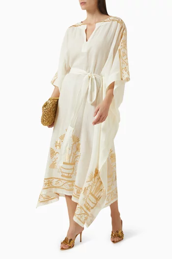 Embroidered Belted Midi Dress