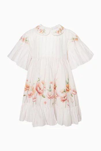 BG SS STRIPED DRESS WITH FLUTTER SLEEVES, PETER PAN COLLAR AND FLORAL PRINT:Light/Pastel Pink:3-4Y|219258545