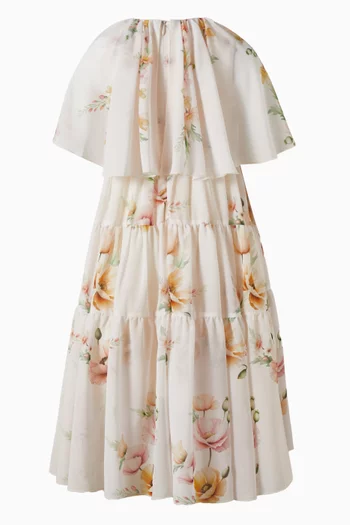 Floral-print Cape Maxi Dress